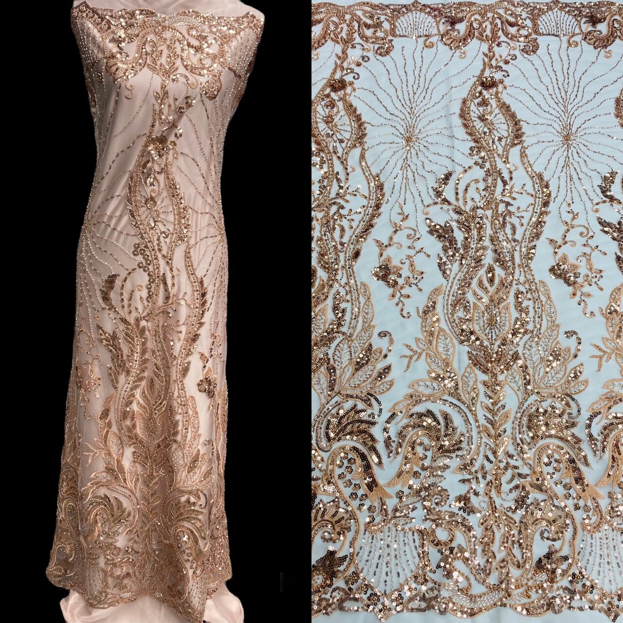 1 Yard Beaded Lace Fabric Embroidered on Polyester Net Mesh for Bridal and Couture 51 inch Width